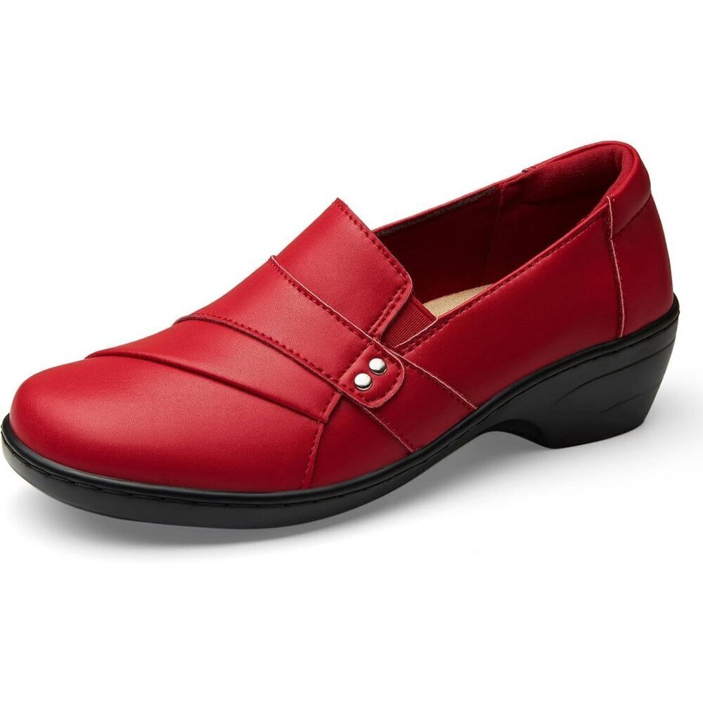 Kordal Women's Red  Slip-Ons Lightweight Leather Stylish Casual Loafers Shoes